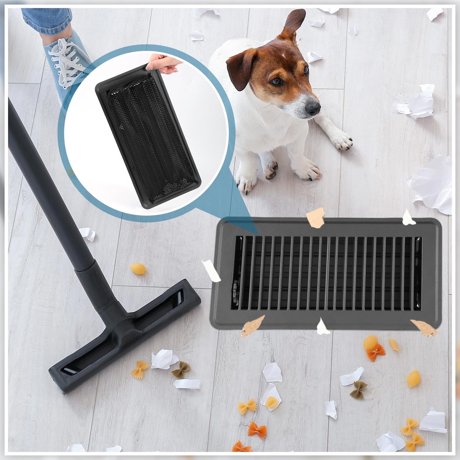 Therwen Juego de 12 rejillas de ventilación de suelo con trampa de cubierta, cubiertas de ventilación de suelo resistentes, diseño caminable con amortiguador y filtro de malla de ventilación para piso