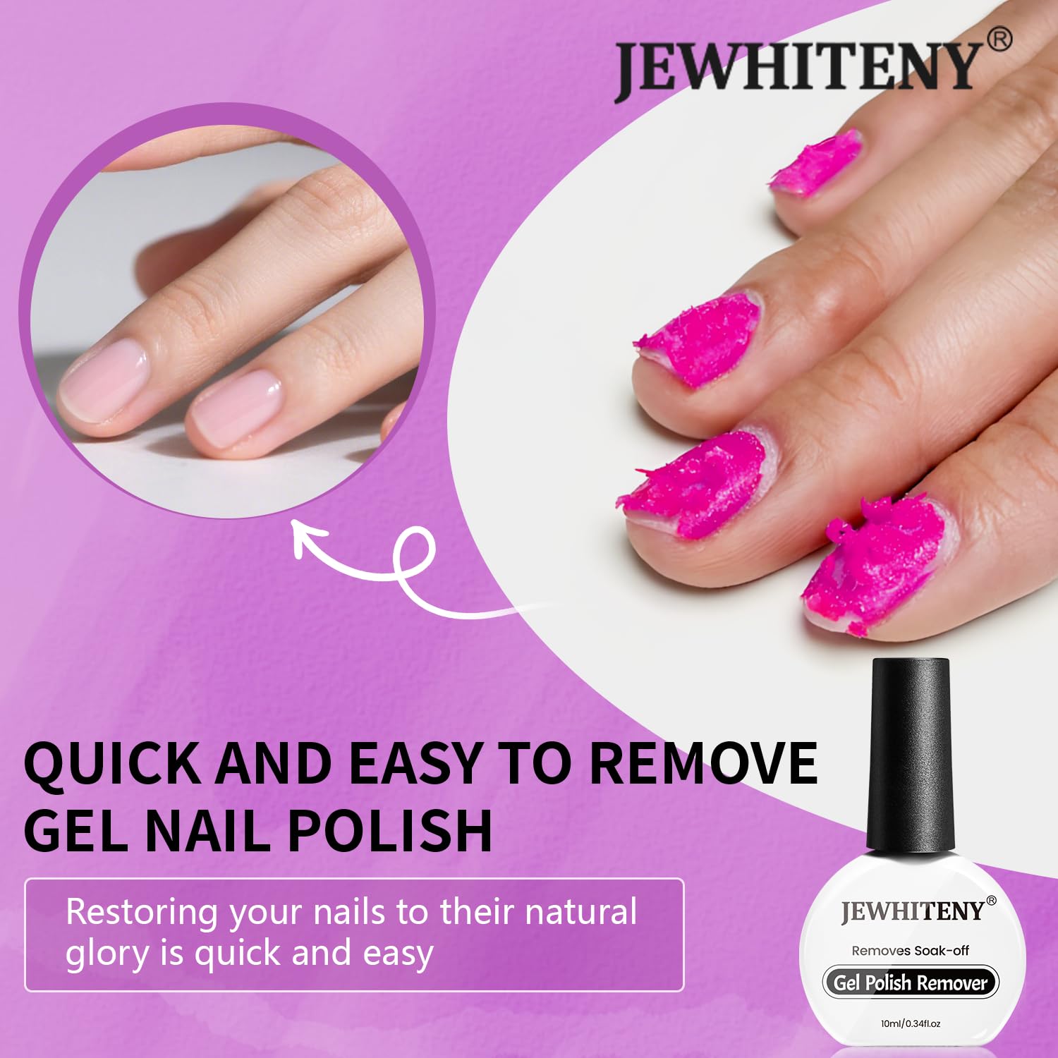 JEWHITENY Gel Polish Remover for Nails:1 Bottles of 10 ml Gel Nail Polish Remover Equipped with 4 Professional Manicure Tools Quick &Easy Remover for Nails Starter Friendly