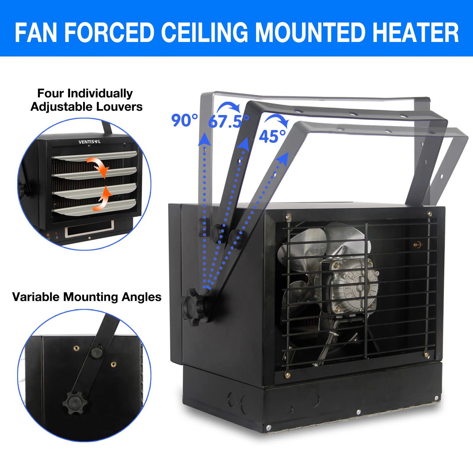 VENTISOL 7500W Electrical Garage Heater 240V Digital Space Heater Ceiling  Mounted Fan Forced with Timer, Remonte Control, Theromstat Hard-wired  Installation for Indoor Shop, Home,Workshop,ETL Listed : Amazon.ca: Tools u0026  Home Improvement