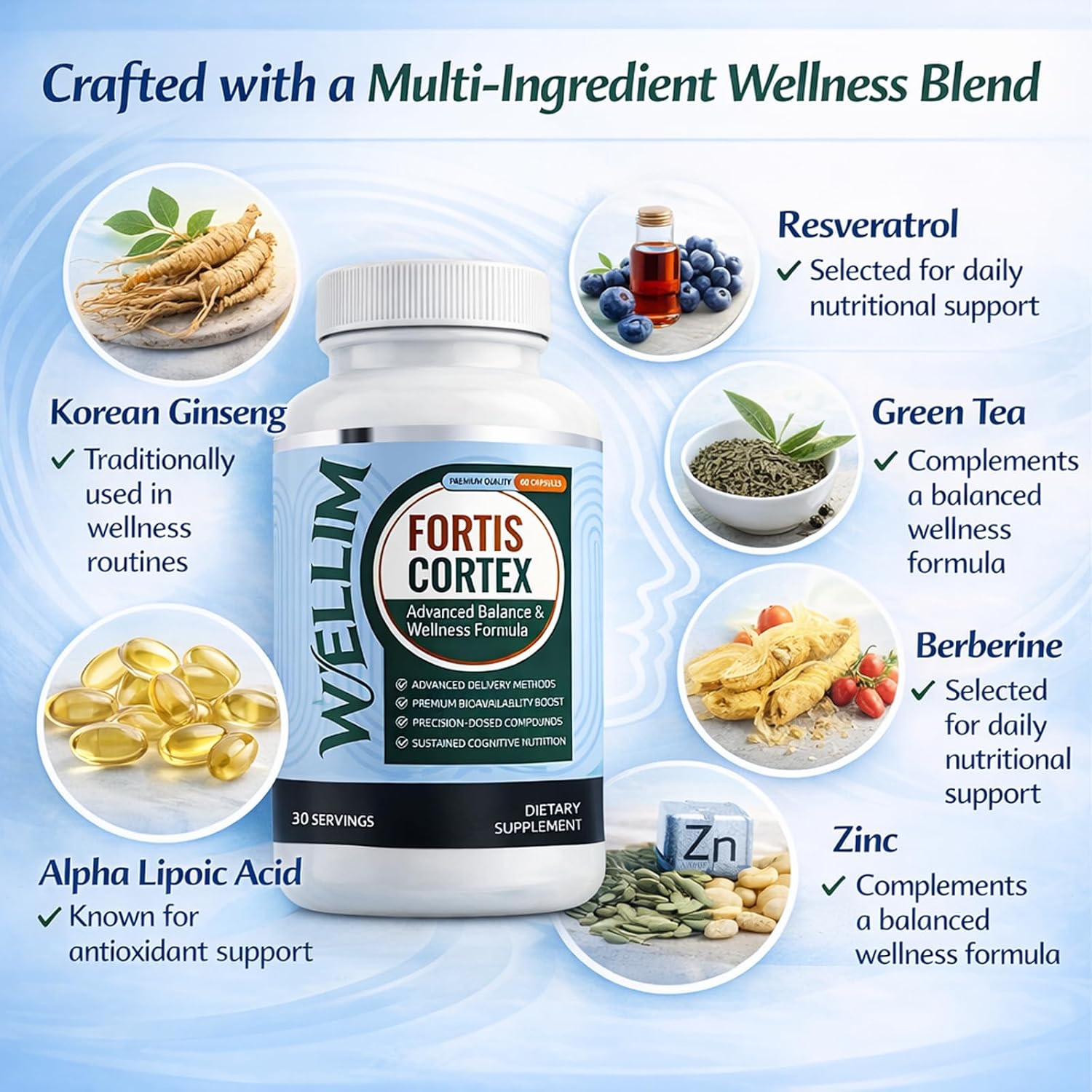 WNW Wellim Fortis Cortex Capsules, Daily Wellness Supplement, 60 Capsules (30-Day Supply)(2pcs)