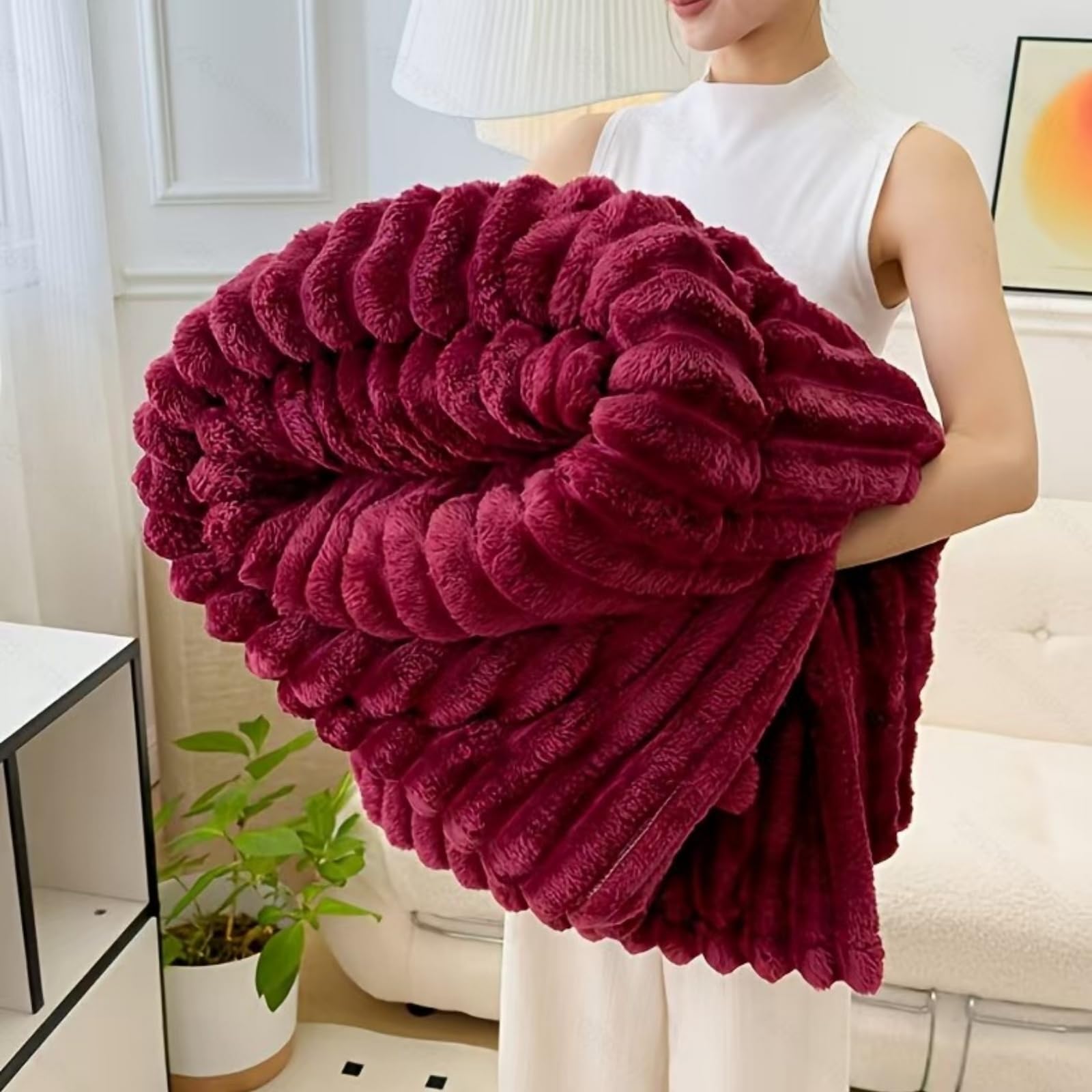 Highdi Sherpa Throw Blanket Large, Fleece Blanket for Double King Bed Size Lightweight Sofa Throw Warm Fluffy Microfiber for Travel, Camping, Couch (TW23 Burgundy,70 * 100cm)