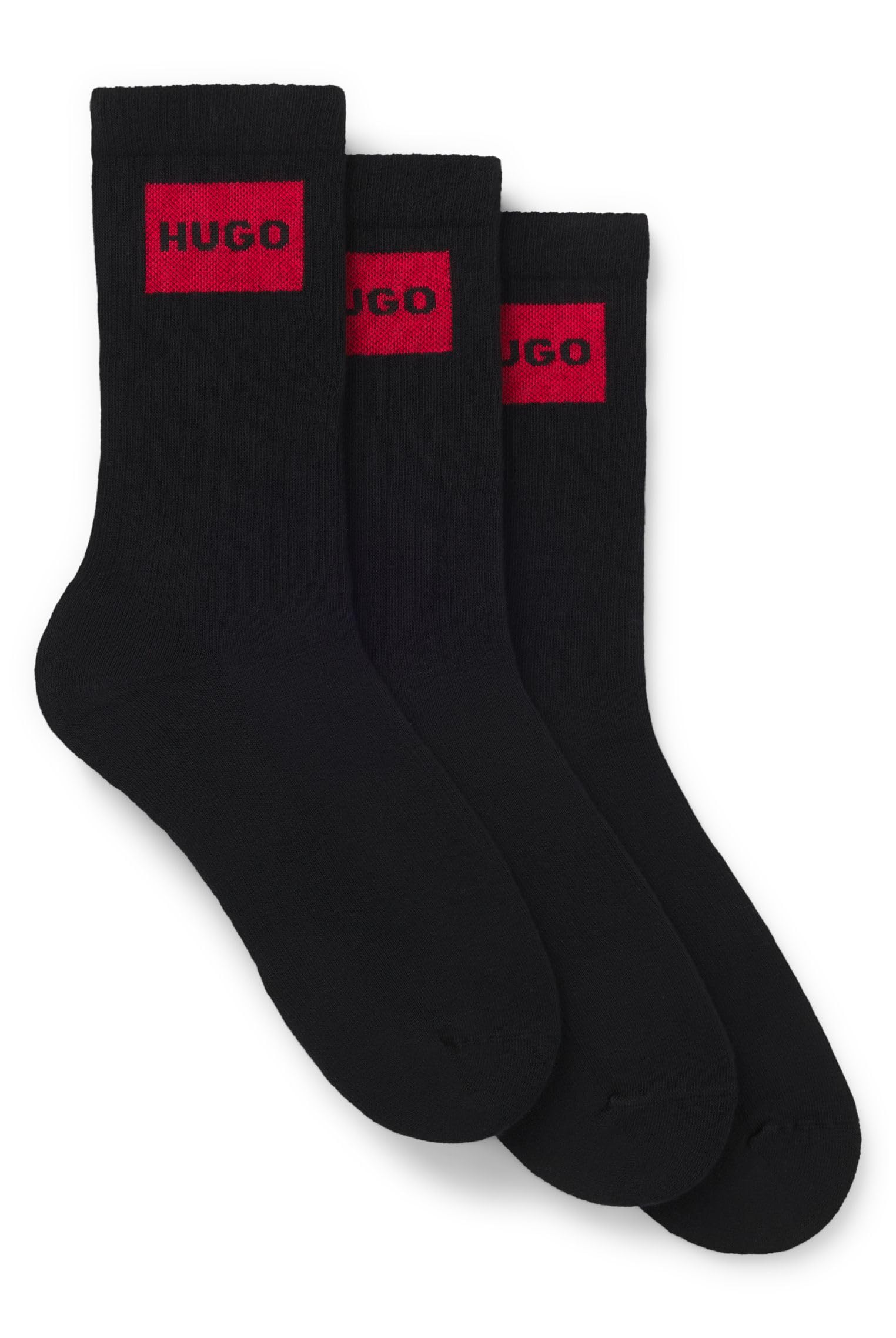 HUGO Mens 3P QS RIB LABEL CC Three-pack of short socks with red logo labels