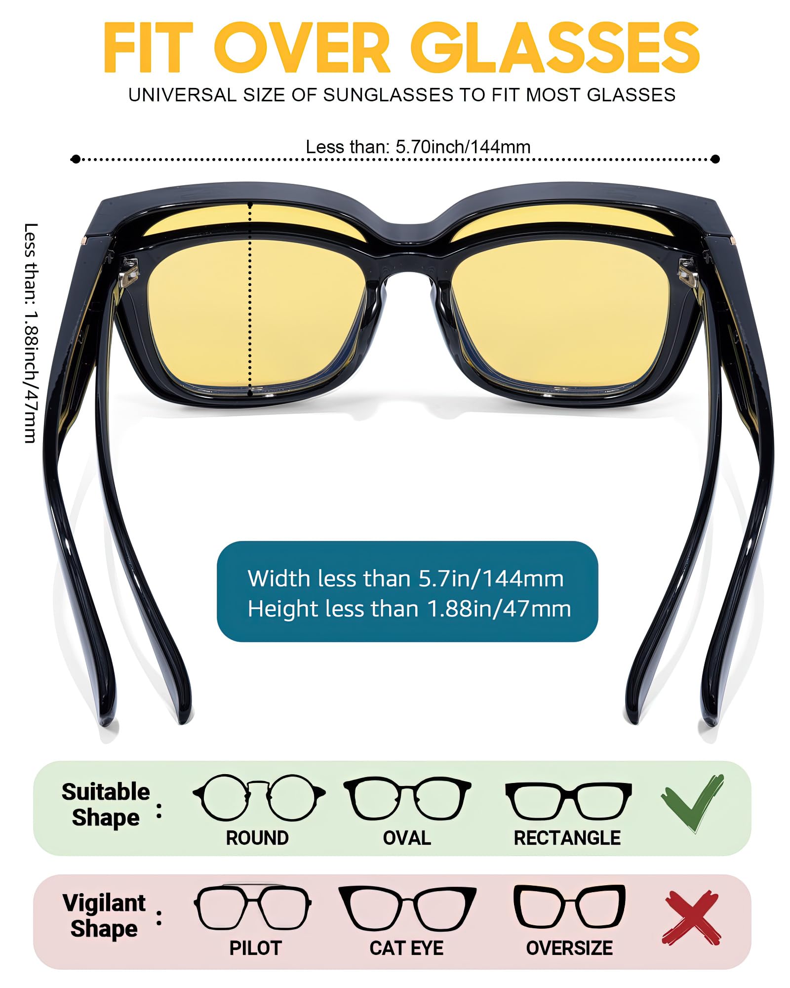 SIPHEW Polarisiert nachtfahrbrille für Brillenträger - Große Überbrille mit gelben Gläsern für Autofahrer: Überzieh-Nachtsichtbrille für Fahren bei Nacht und Tag UV400 Schutz