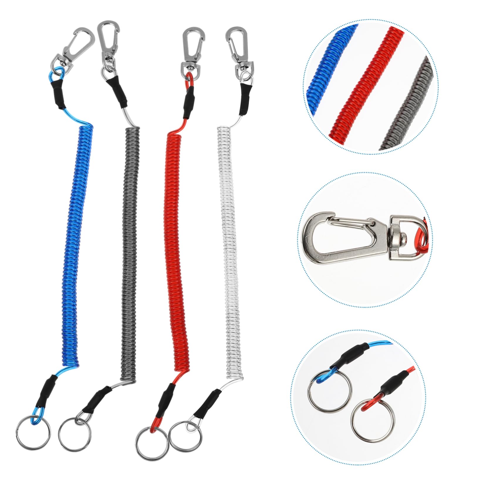 Sosoport Wire Spring Rope for Fishing Lanyard Carabiner and Practical for Outdoor Use