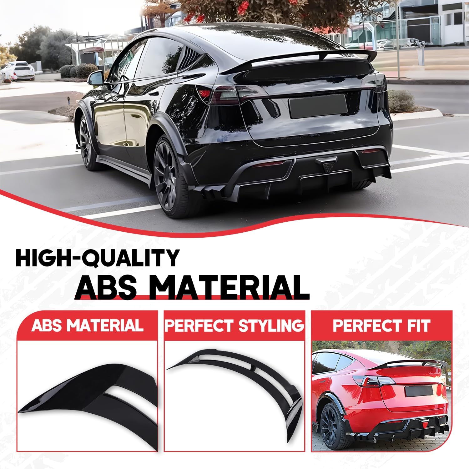 Rear Spoiler for 2020-2024 Tesla Model Y, High Performance GT Style ABS Rear Trunk Wing 3M Tape No Drill Top Back Spoiler Tesla Model Y Body Kit Exterior Accessories (Gloss Black)