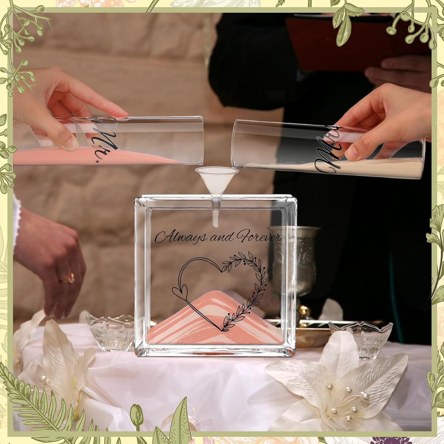 Wedding Unity Sand Kit 12 oz Square Glass Jar Outdoor Wedding Sand Ceremony Always and Forever Souvenir Gift Beige Decorative Keepsake for Blended Family Engagement Bridal Beach Anniversary