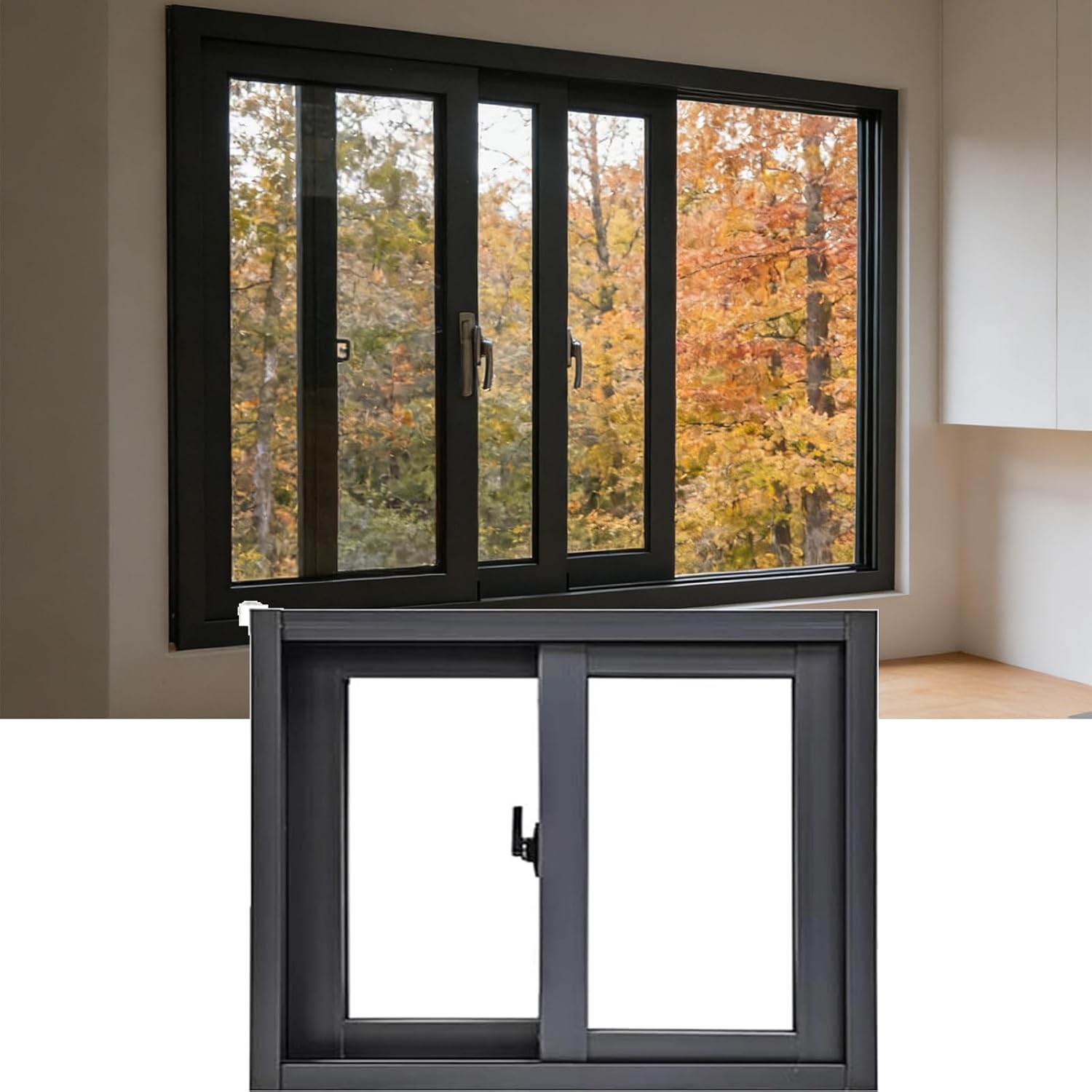 30x14in Basement Window Replacement, Small Black Sliding Window, Internally Lockable, Ventilated Design, Weather-Resistant for Enhanced Home Security