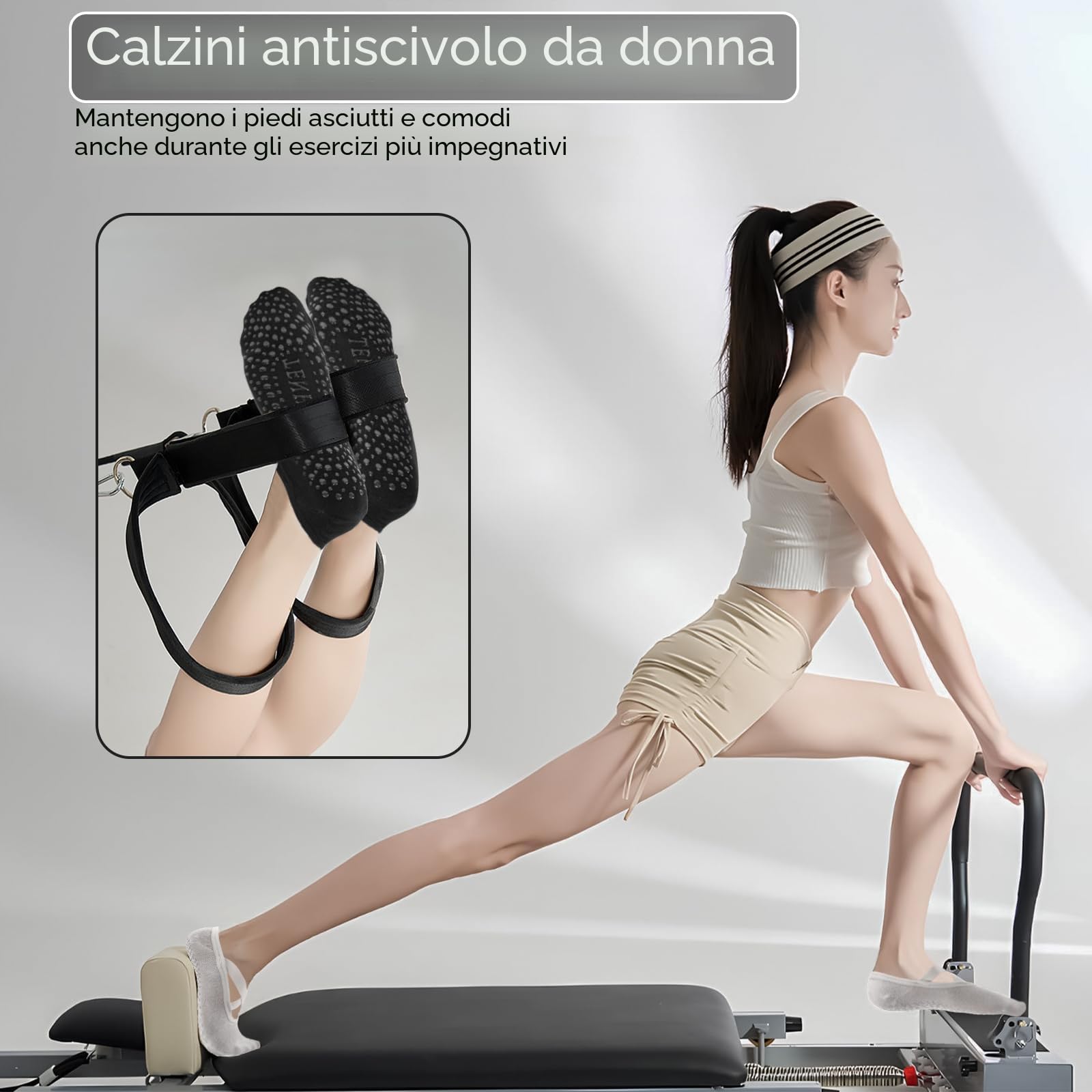 4 Paia Calzini Pilates Antiscivolo Donna,Yoga Calze Antiscivolo Donna, Calze Pilates per Pilates,Yoga, Balletto,Sport, Danza,35-40