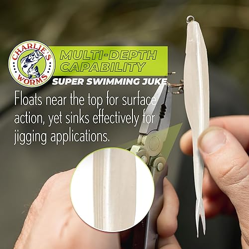 Miniatura 3 de Charlie's Worms Cebo de pesca artificial, súper juke de natación de agua dulce y salada, señuelos de pesca perfumados suave cebo 8 unidades