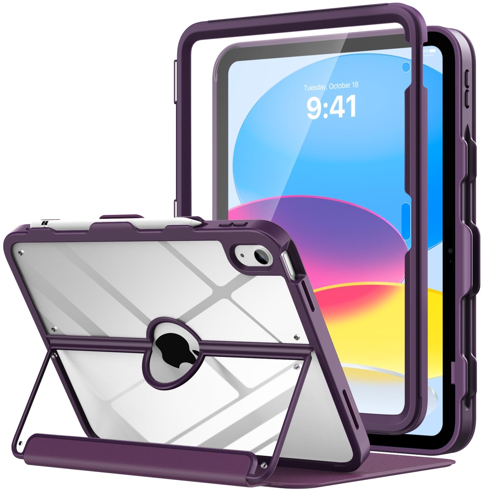 MoKo for iPad 11-inch (A16) 11th Generation Case 2025/ iPad 10th Generation Case with Pencil Holder 2022 10.9 inch, Built-in Screen Protector Clear