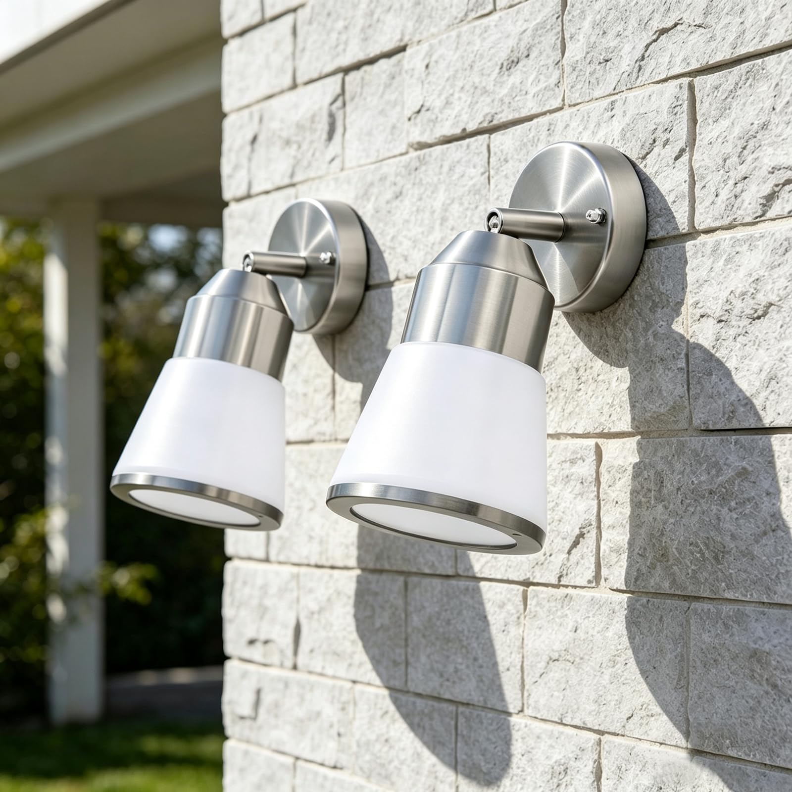 2 Stück Wandleuchte Aussen mit 350° Schwenkbar, IP44,Edelstahl,Silber | E27 Fassung Außenlampe für Hauswand Garten