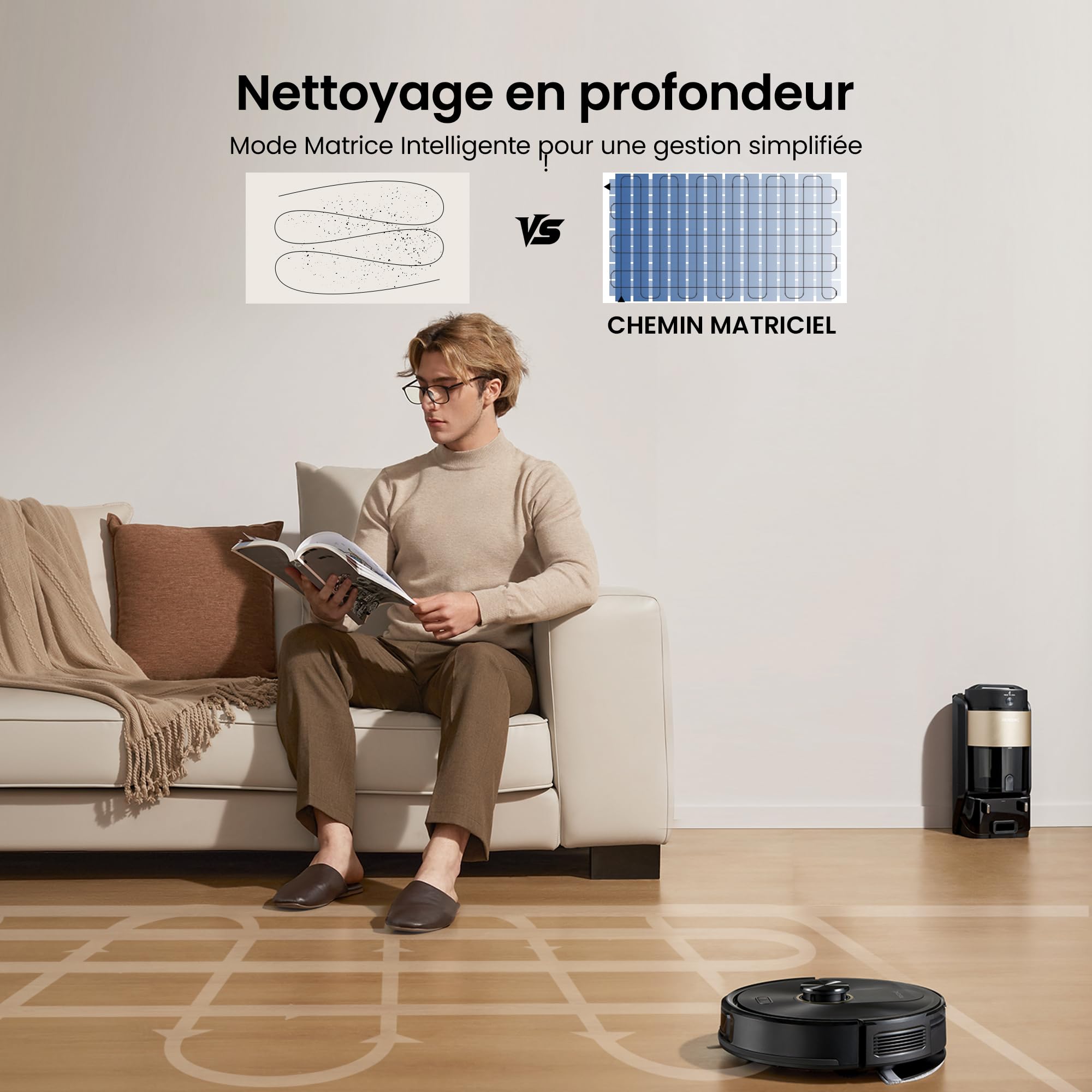 Proscenic Q20 Plus Robot Aspirateur Laveur 10000Pa avec Station Sans Sac Vidage Automatique,200Min Aspirateur Robot et Serpillière,Nav Lidar Cartographie,Évitement d'obstacles,Pour Poils Animaux Tapis