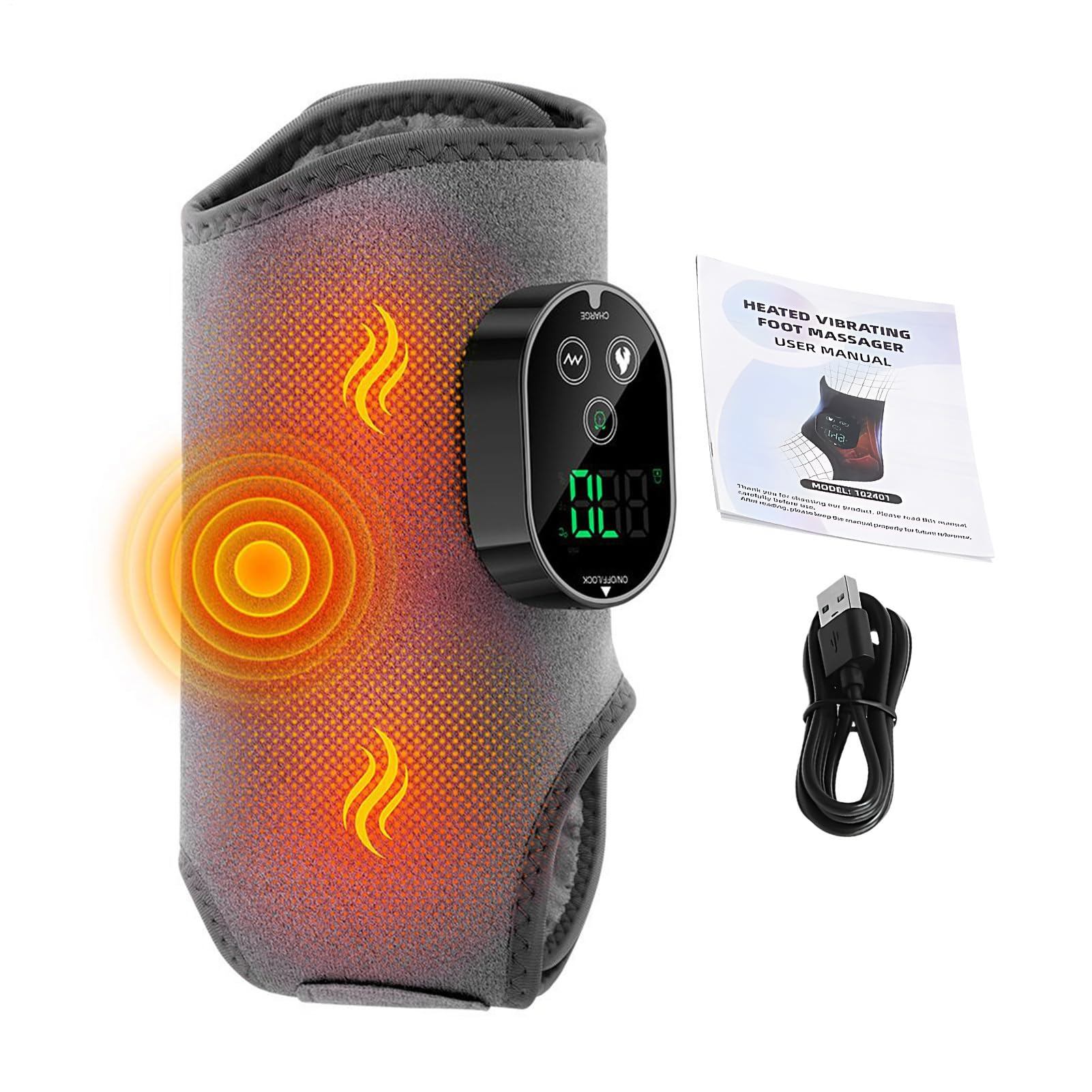 Foot Ankle Massager with Heat - 3 Vibration Mode Warmer Wrap,Wireless 6 Temperature Settings Vibrating Heated Foot Massager | for Women Dad Mom Elderly Home Post-Workout Fatigue Discomfort Swelling