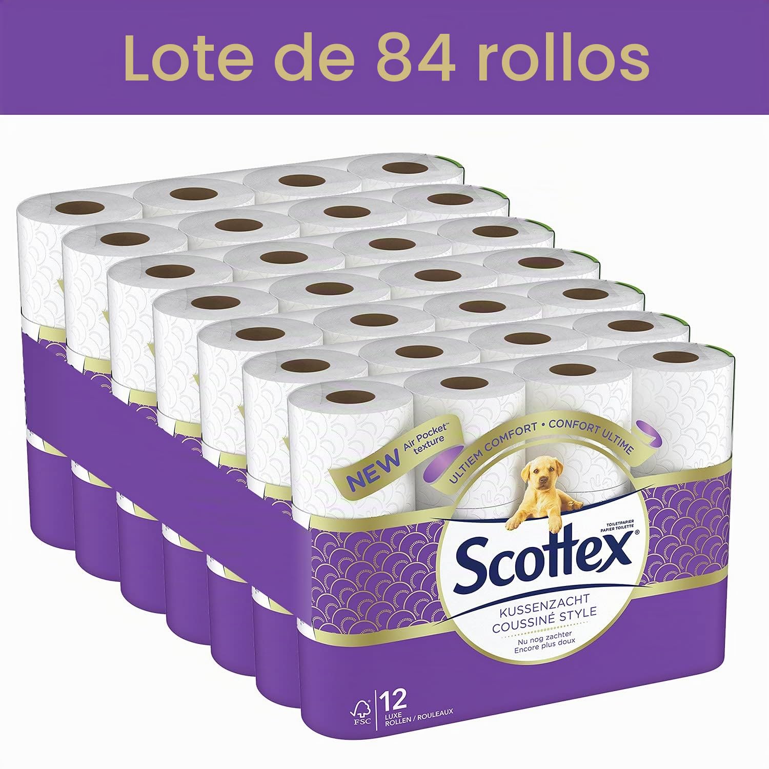 SCOTTEX - Papel higiénico (12 paquetes de 7 rollos), suavidad y comodidad, respetuoso con el medio ambiente, resistente