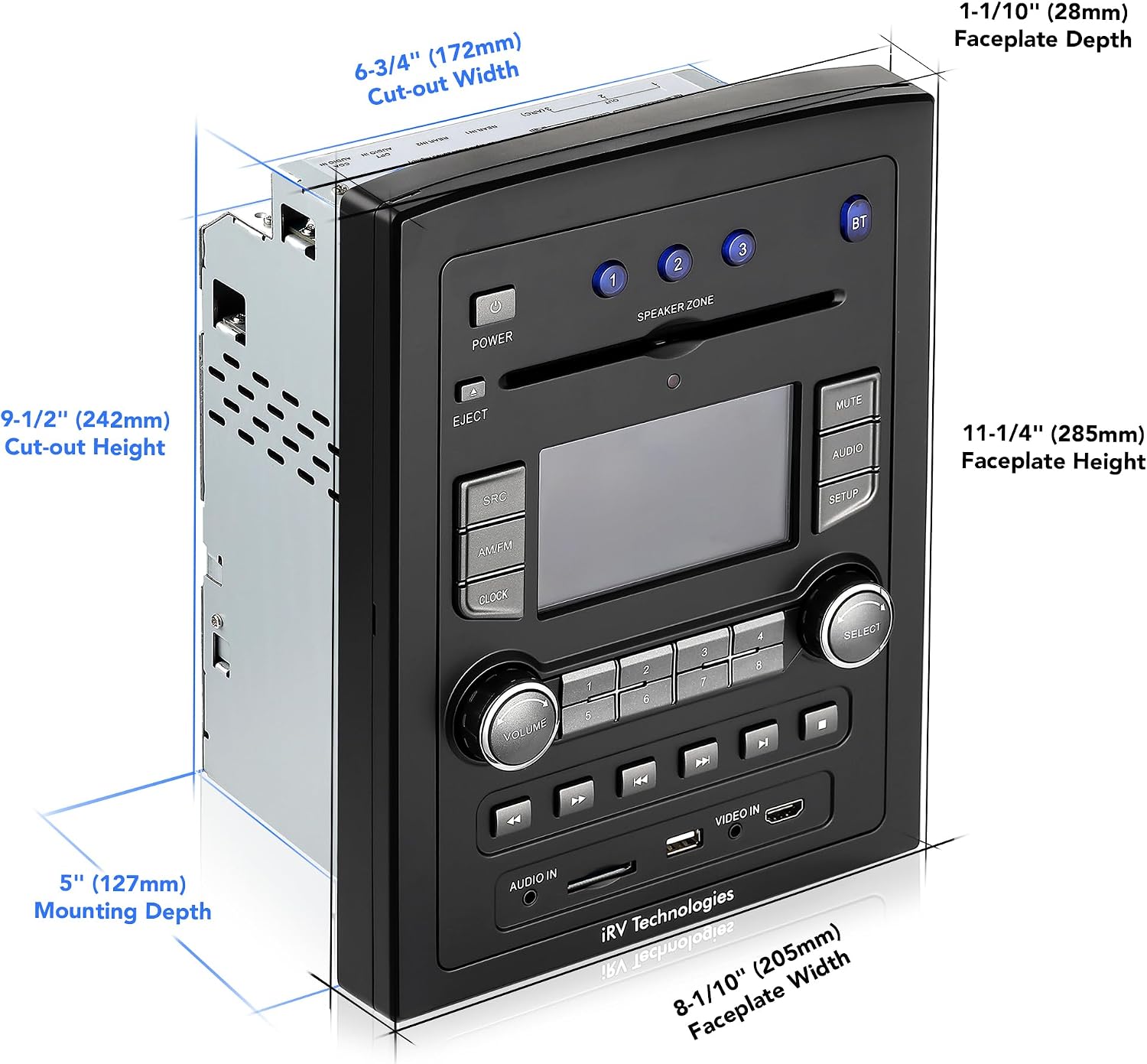 iRV Technology iRV66 AM/FM/CD/DVD/MP3/MP4/USB/SD/HDMI/Digital5.1/Surround Sound/Bluetooth 3 Zones wall mount RV Radio Stereo with wire adaptor Concertone ZX500/600/690/700,Genesis GT-3.0 image 3