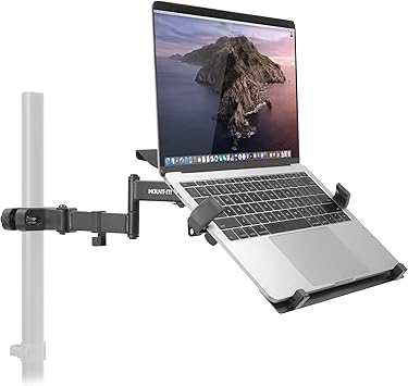 Mount-It! Laptop Pole Mount Tray | Full Motion Laptop Mount Fits Up to 15.6 Laptops | Universal Adjustable Steel Notebook Stand for Add On to Monitor Mounts