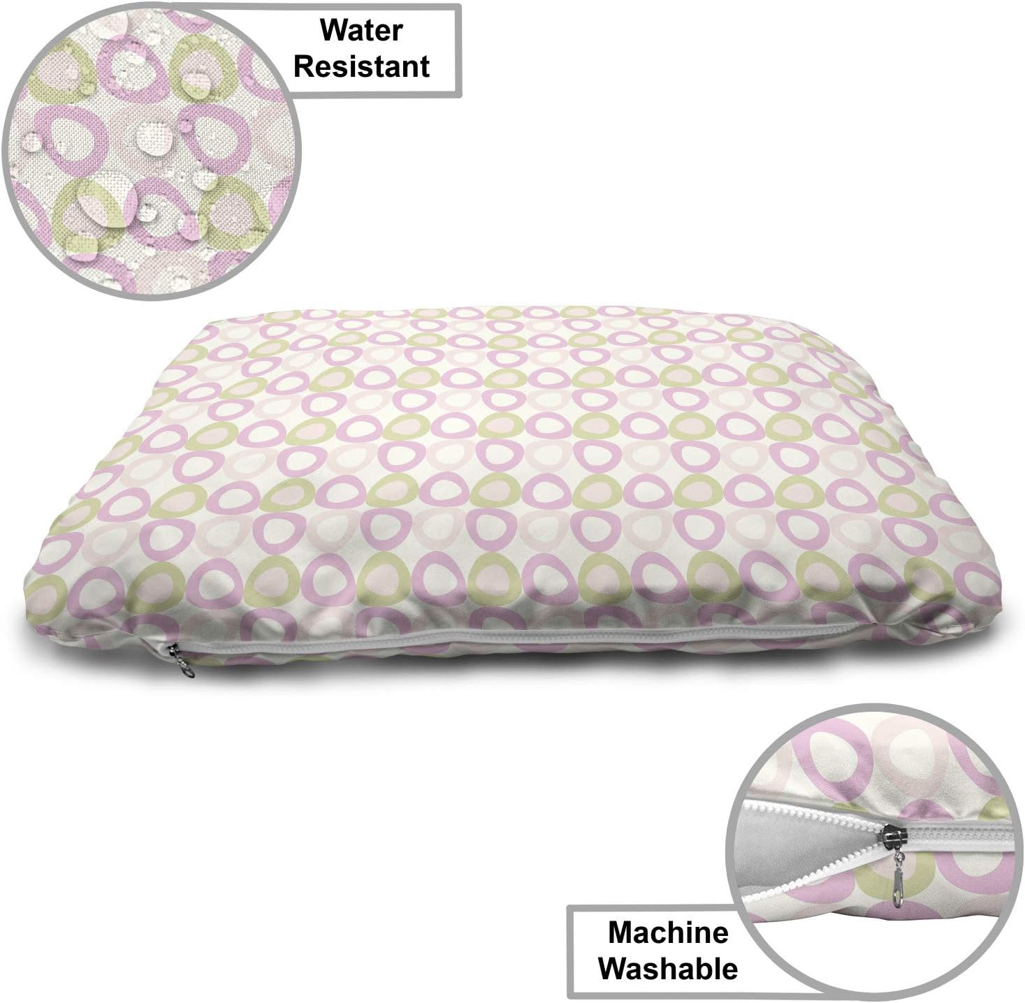 review Ambesonne Retro Pet Bed, Pattern of Circular Motif in Pastel Tones, Chew Resistant Pad for Dogs and Cats Cushion with Removable Cover, 24