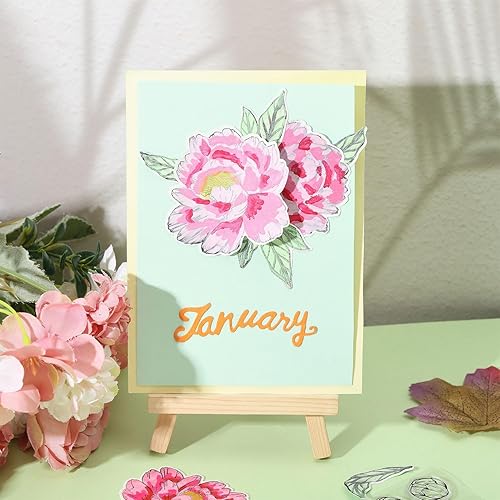 Miniatura 7 de GLOBLELAND Troqueles de corte de peonía, sellos transparentes y plantillas de pintura, plantilla de estampado de flores, sello de silicona, juego de