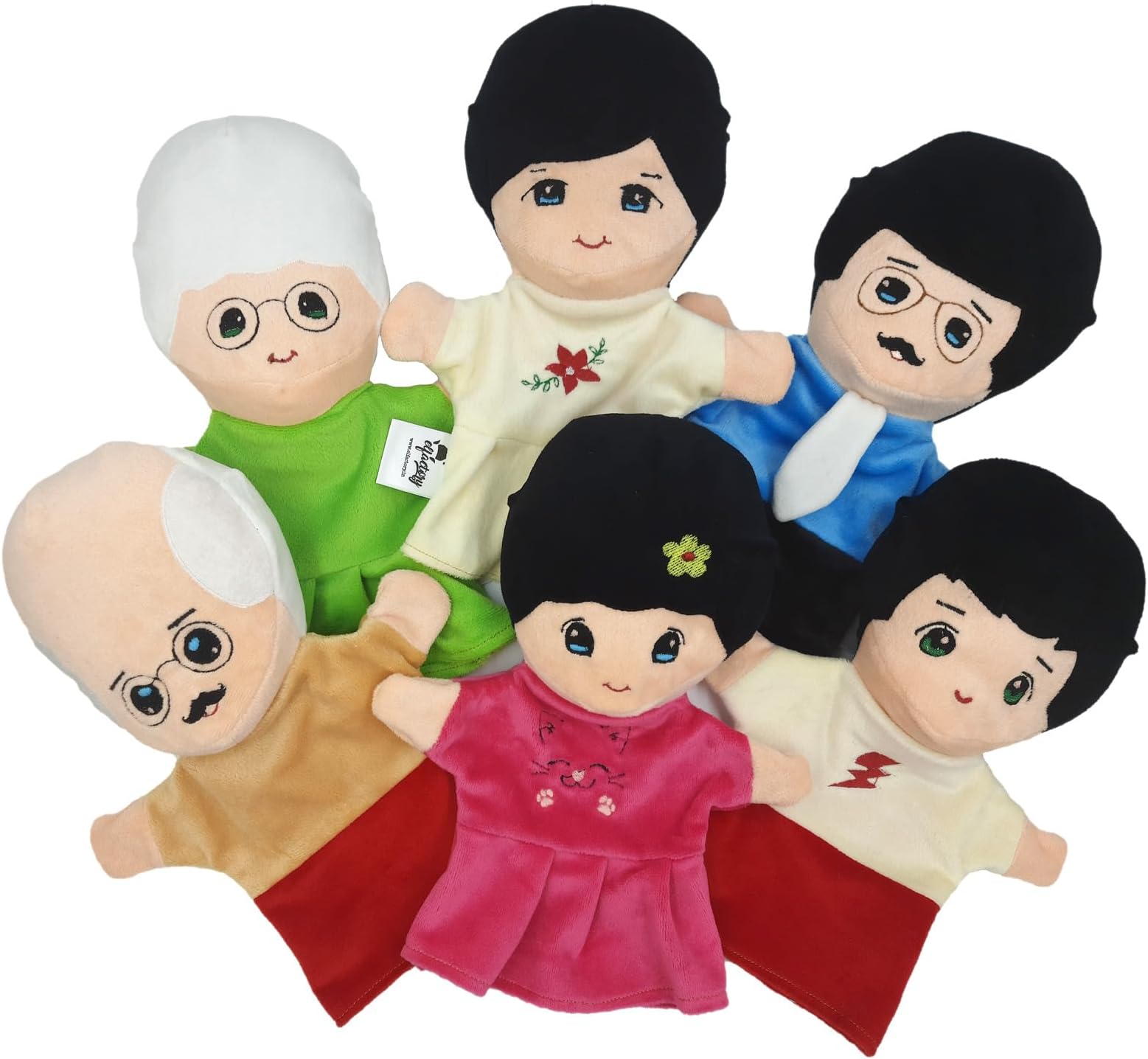 Family Hand Puppets for Kids - Educational Storytelling Interactive Plush Hand Puppet Set for Learning (10 inch) (Family Set of 6) (Family Gry)