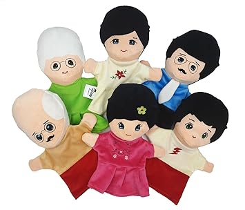 Family Hand Puppets for Kids - Educational Storytelling Interactive Plush Hand Puppet Set for Learning (10 inch) (Family Set of 6) (Family Wh)
