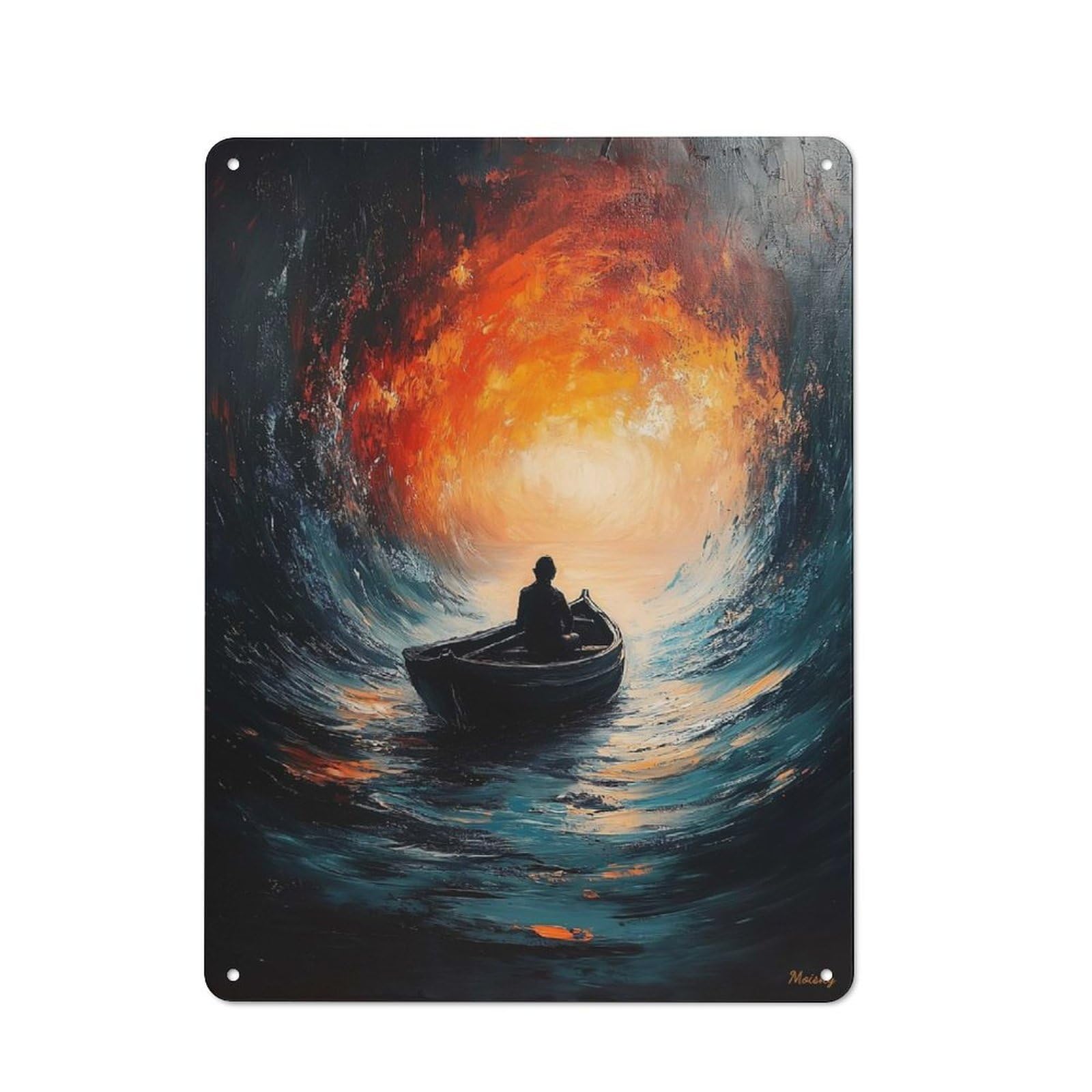 Junmoney Into The Abyss Surreal Lone Boatman Printed Metal Sign 40X30cm For Café Or Home Bar, Housewarming Wall Decor For People Furnishing Café And Home Bar