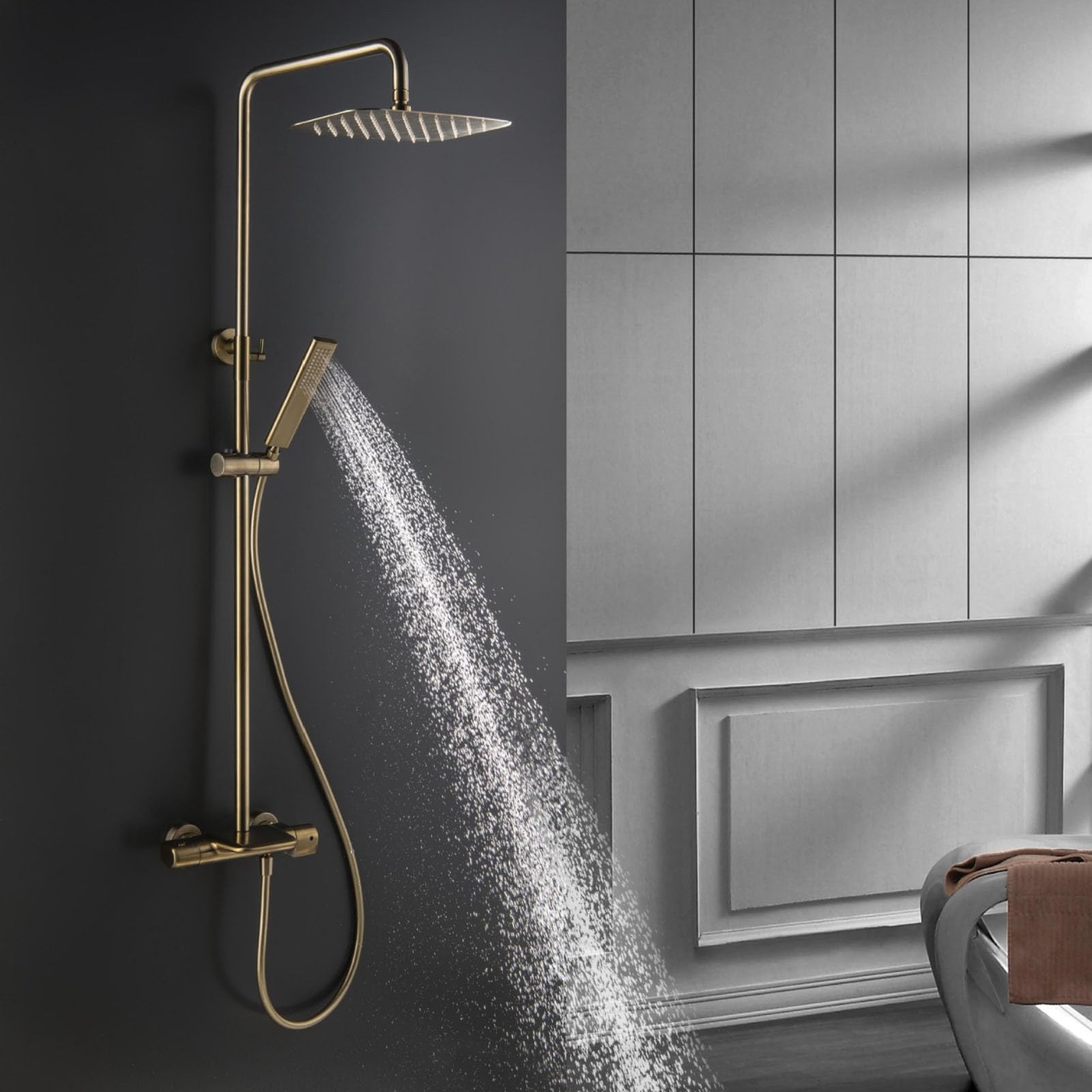 Colonna Doccia Termostatico Oro Spazzolato da Muro