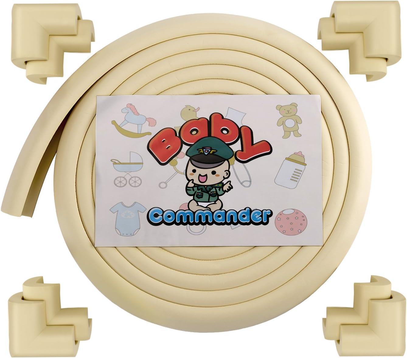 Baby Commander 16.2ft [15ft Edge+8 Corners] Safe Edge and Corner Guard Foam Cushion - EXTRA SOFTNESS - RICE | Baby Proof Table Furniture Edge Protector; Home Safety Childproofing Edge Bumper