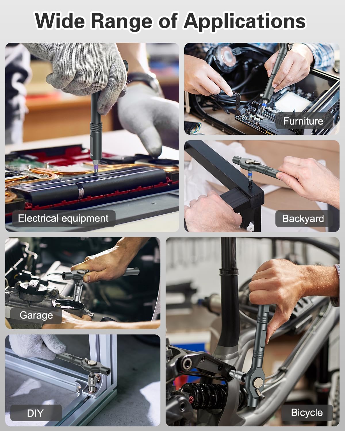 34 in 1 Magnetic Screwdriver Set, Ratcheting Screwdriver Set with 1/4″ Socket Adapter, 24 Bits & 7 Hex Sockets, Modular Handle, DIY Tool Kit for Furniture, Appliance, Bicycle, Auto Repairs - Image 7