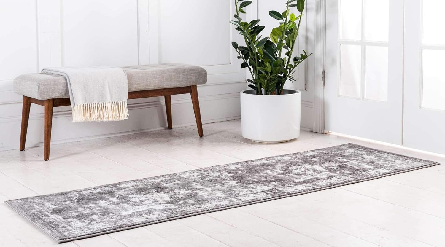Unique Loom Sofia Collection Area Rug - Salle Garnier (2' x 6' 7" Runner, Gray/ Ivory)