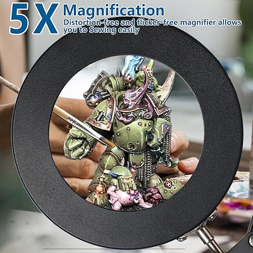 Miniatura 2 de HITTI - Lupa 5X con luz con abrazadera, 3 modos de color, lámpara de aumento regulable continua, 72 LED de lente de cristal real con luz y soporte