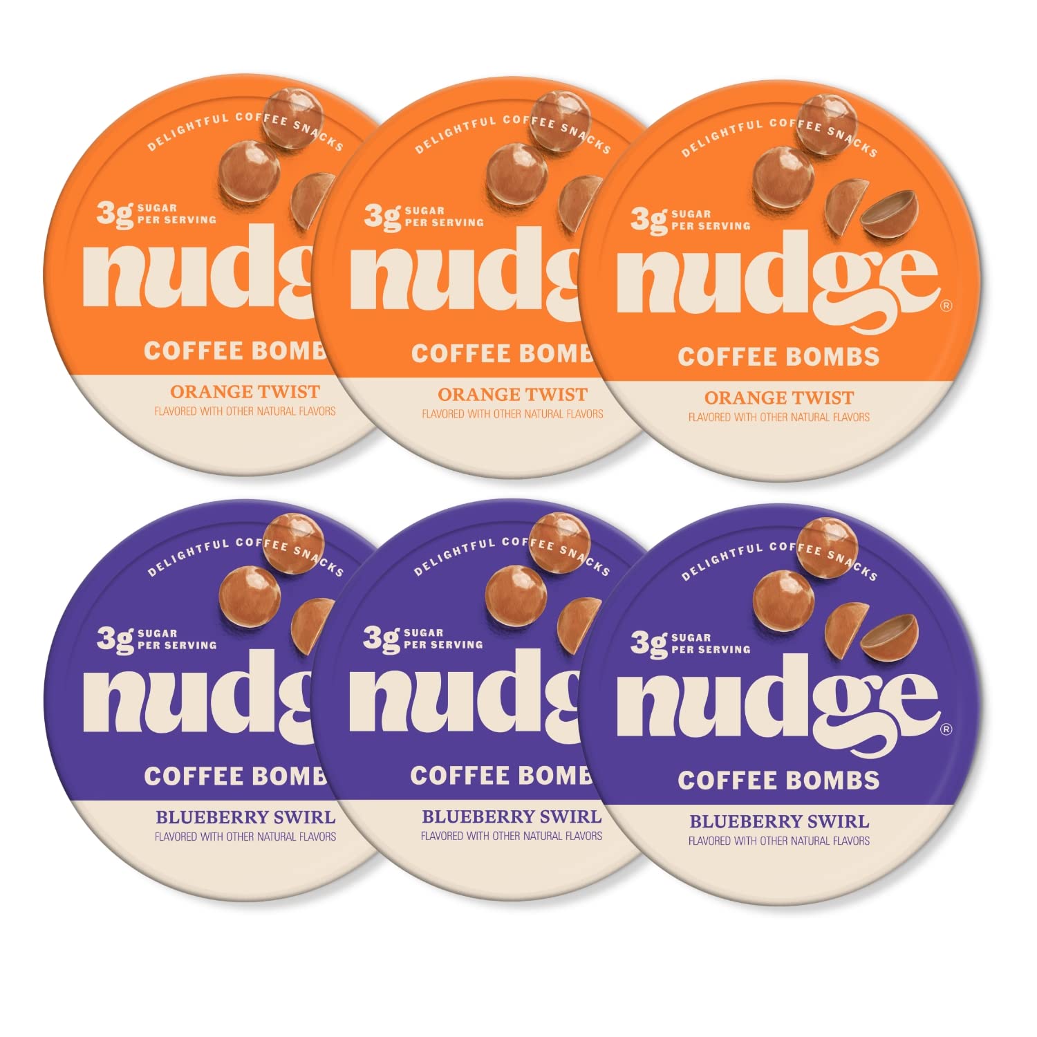 Nudge Coffee Bombs, Variety Pack, Low Sugar Snack, 1.94oz