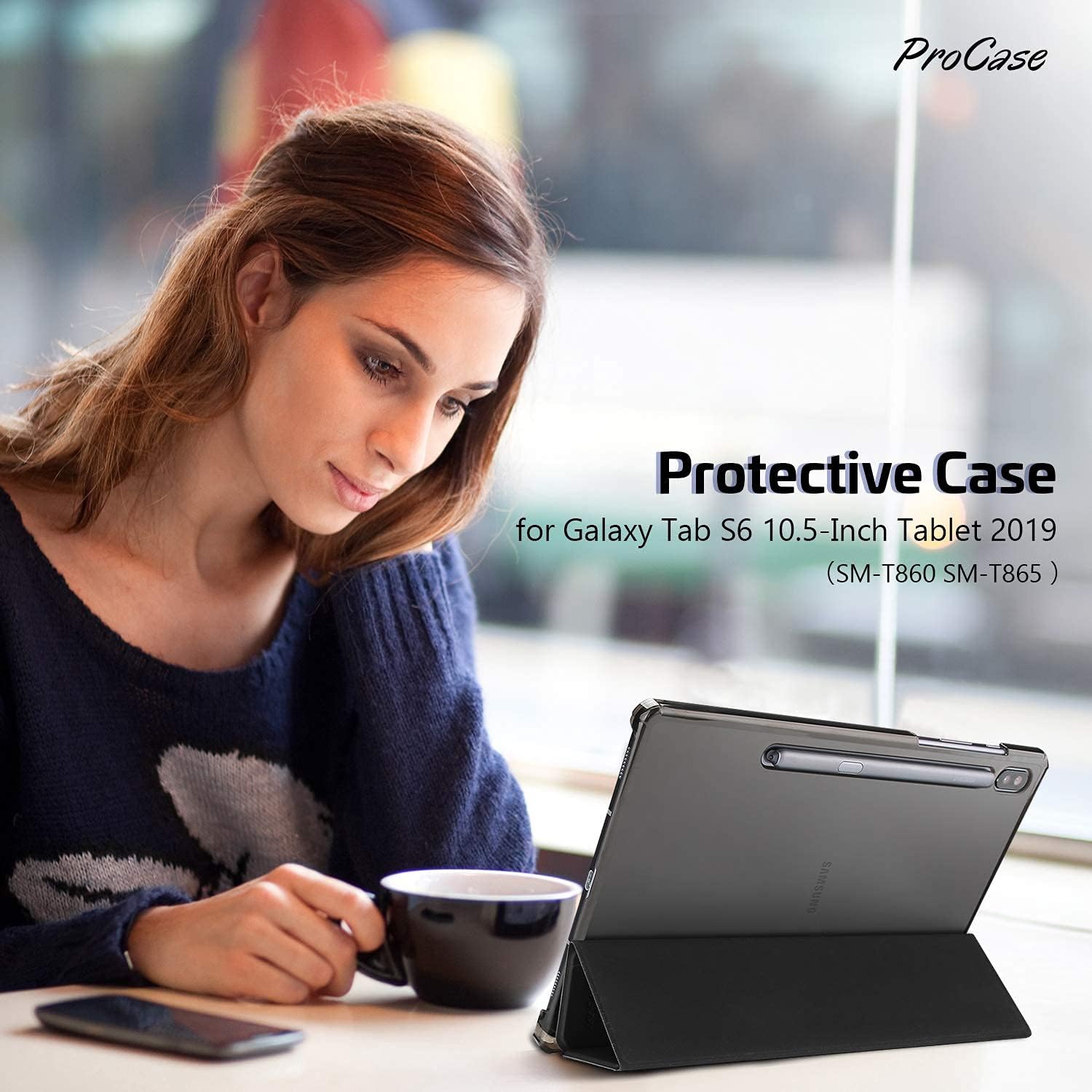 ProCase Galaxy Tab S6 10.5 Case 2019 with S Pen Holder (Model SM-T860/T865/T867), Ultra Slim Lightweight Stand Protective Case with Soft TPU Back Cover for Galaxy Tab S6 10.5-Inch Tablet 2019 Black