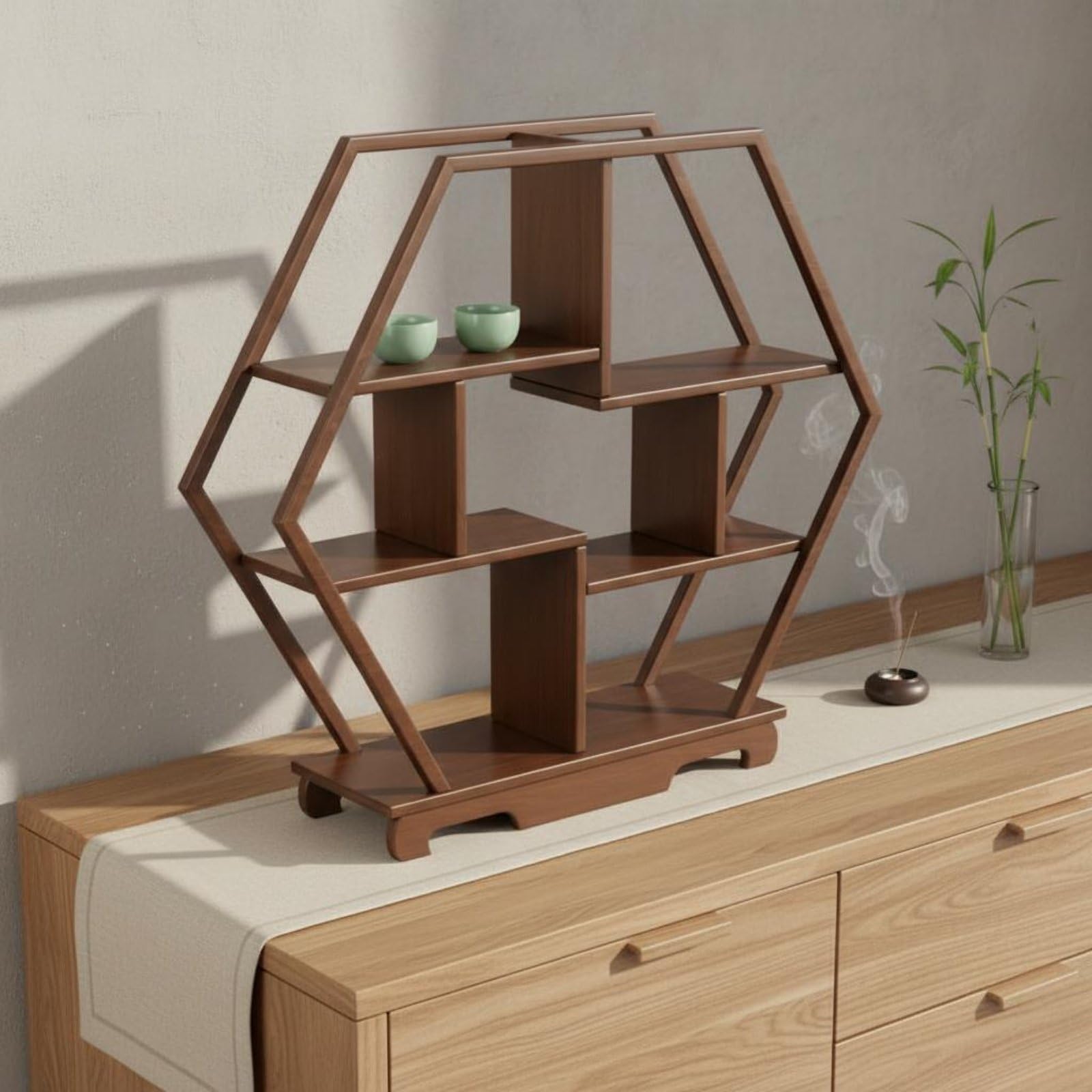 Display Regal Standregal Aufbewahrungsregal Pflanzenregal Sammlerregal aus Holz mit Verstärkter Struktur Und, 40 X 5.7 X 40 cm, Rund, Groß