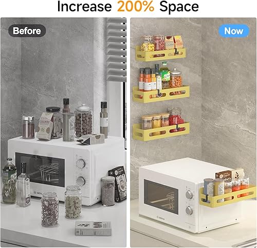 Miniatura 67 de Paquete de 4 estantes magnéticos para especias para refrigerador, organizador de especias, estante magnético móvil con 4 ganchos para organización