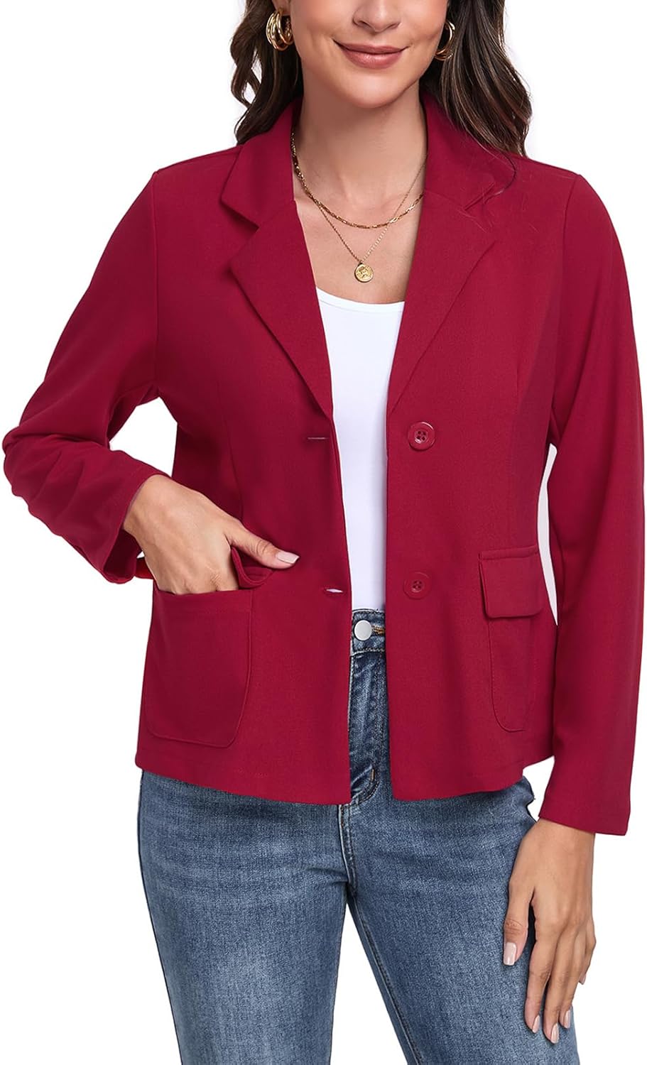 Womens Blazer Casual Long Sleeve Button Notch Lapel Work Office Business Blazers Jackets with Pockets - Image 2