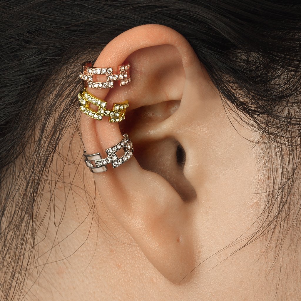 Ohr-klemme GLITZERNDE ZIRKONIA VIERECKE clear Ohringe Ohr-ringe Ohr-clip Fake-Piercing Messing Silber Gold Roségold