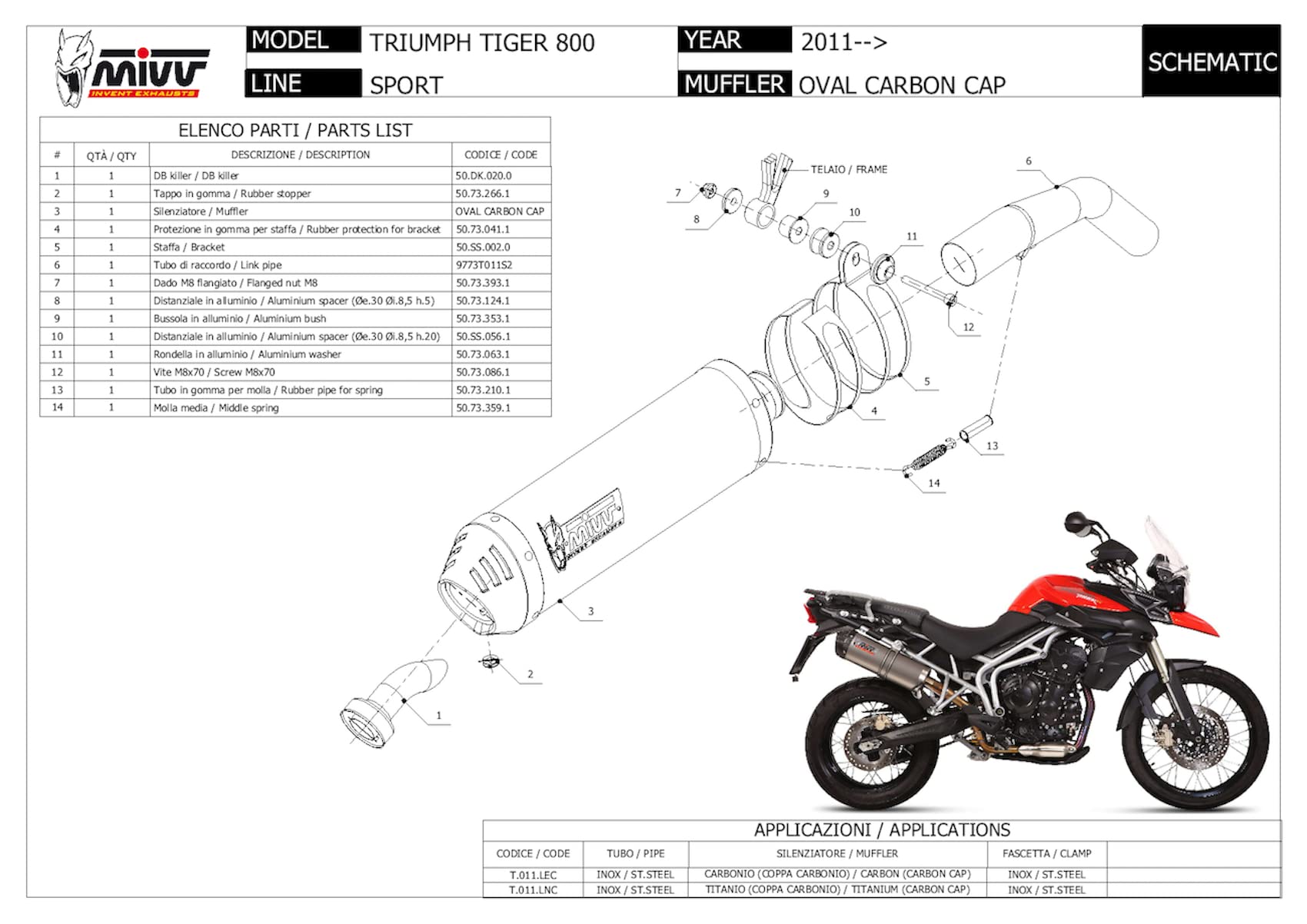 mivv tubo de escape homologado cat-oem oval titano copa carbono compatible con triumph tiger 800 2011 2012 2013 2014 2015 2016 mototopgun