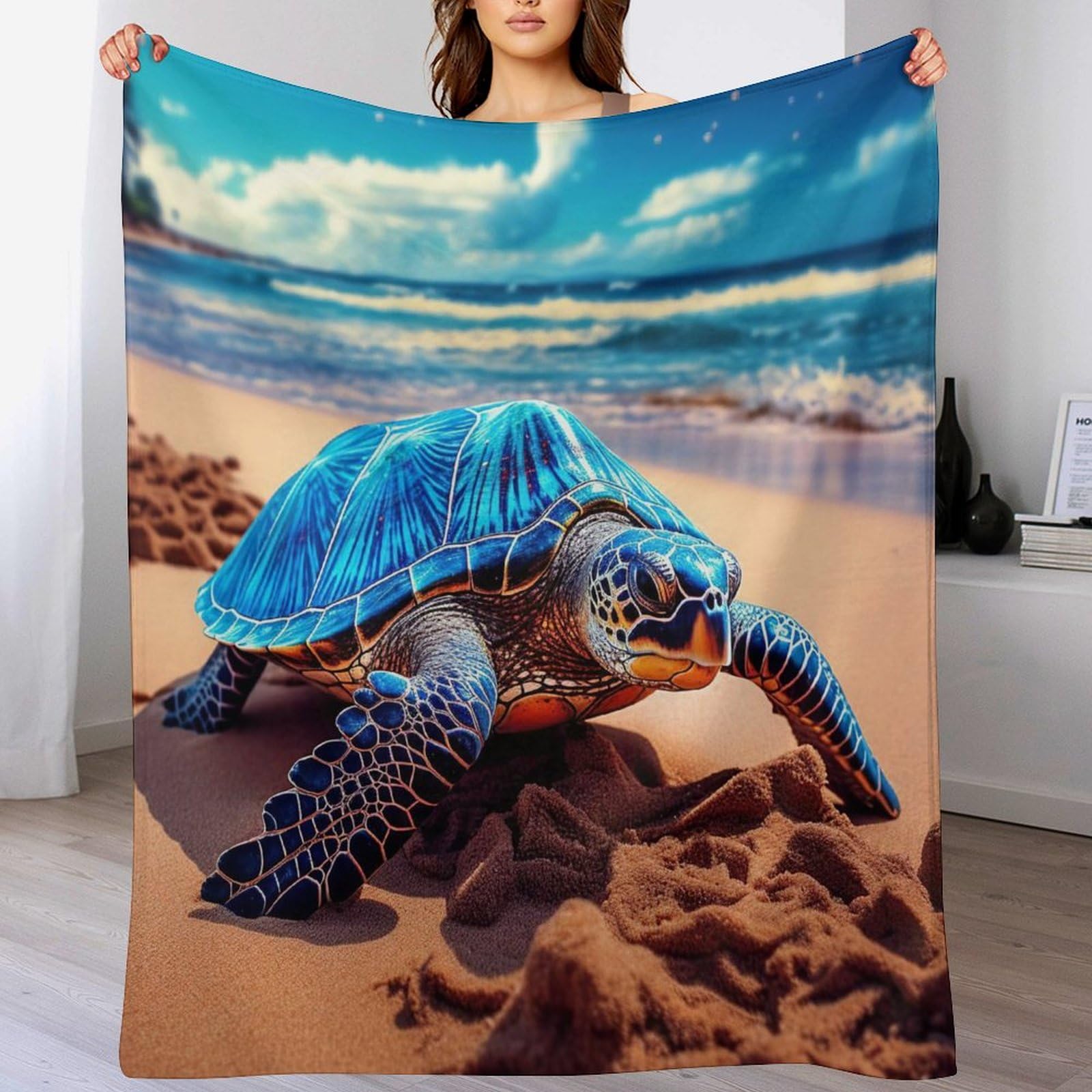 Couverture jeté flannel tortue de mer grand plaid chaud pour soirées cocooning au salon