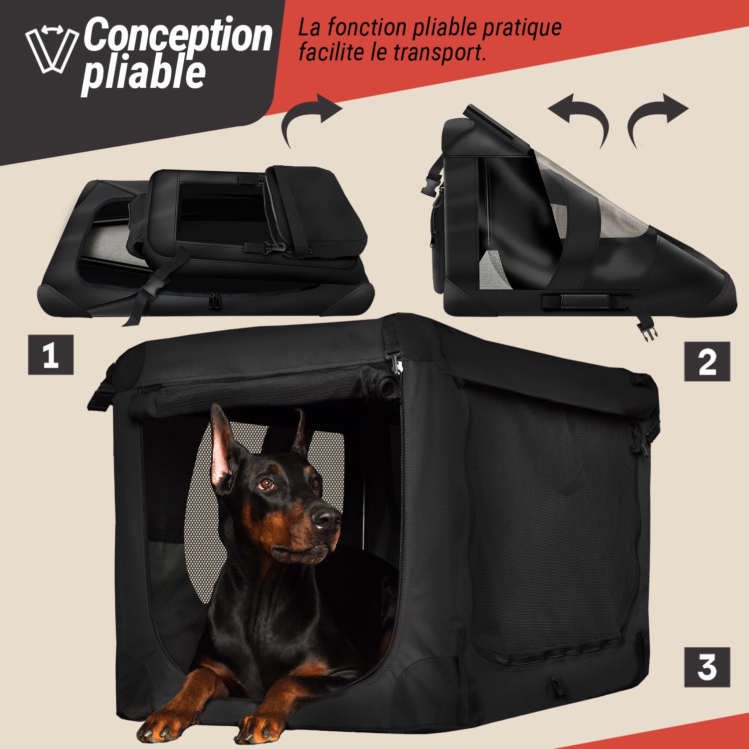 Cage de Transport pour Chien Sac de Transport Pliable Sac pour Chien Transport d'animaux domestiques Respirant et imperméable pour Chiens et Chats (M - 62x42x42 cm)