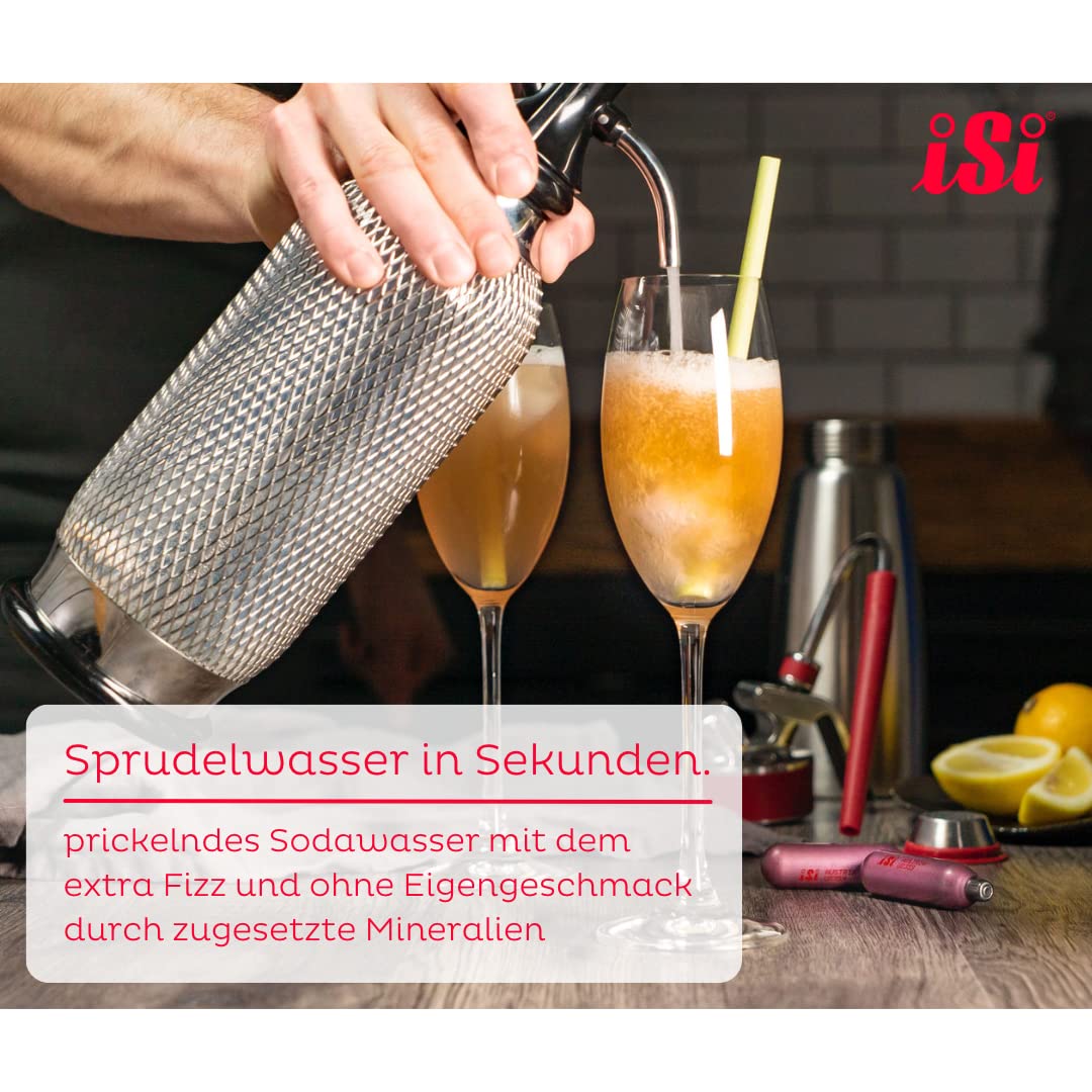 iSi 1060 Sodamaker Classic, 1.0 L, boisson gazeuse pour eau, machine à soda, accessoires de bar en look vintage 106001 Acier inoxydable & HENDI 588406 Capsules CO₂