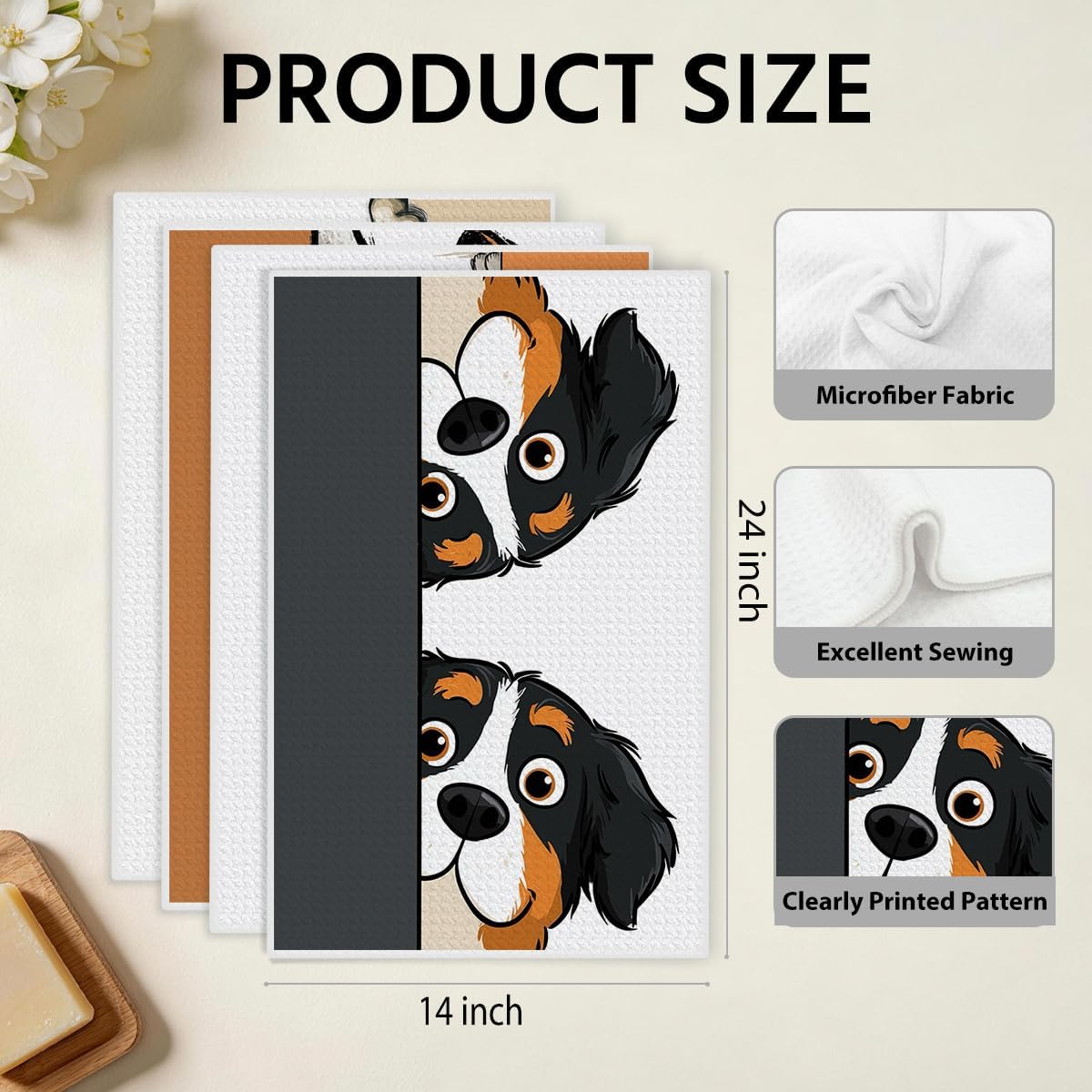4 Pcs Funny Dog Kitchen Towels, Cute Dogs Gifts Decorative Dish Towels image 2