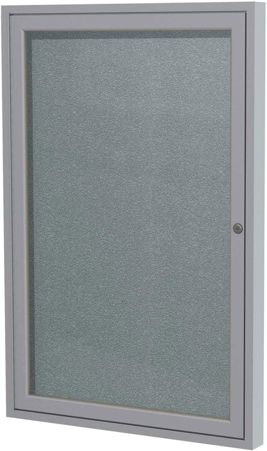 Ghent 1 Door Enclosed Vinyl Bulletin Board, Stone w/Silver