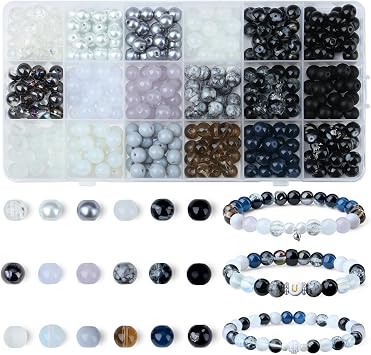 Black Glass Beads for Bracelet Making 8mm Round Bracelet Beads for Jewelry Making, 360pcs Black Crystal Beads for DIY Crafts, Necklace, Earrings, Phone Charm Making Kit