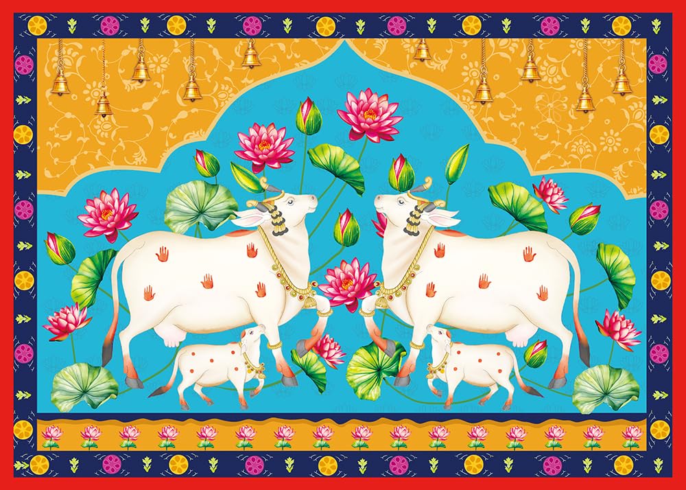 Toile De Fond Indienne Pooja Pichwai - Vache Sacrée, Déco Mariage Ou Fête Krishna