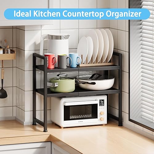 Miniatura 7 de Repisas de 2 niveles ampliables de metal, unidades de estanterías resistentes de 150LBS y almacenamiento para pequeños electrodomésticos, estante