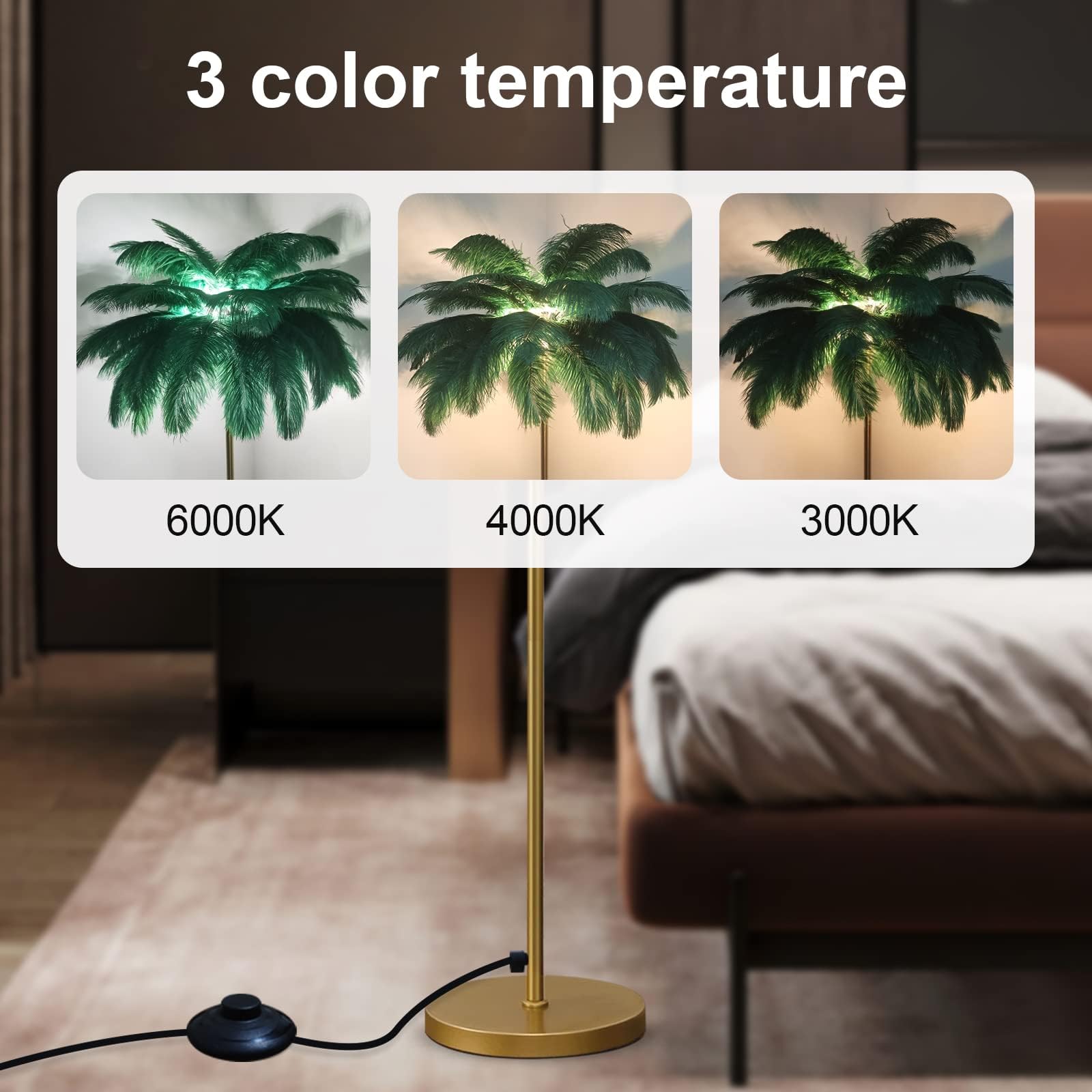 KKXXYQFC Lampada da con Piume - Lampada da con Piume di Struzzo a 6 luci per Soggiorno e camere da Letto den Base Ele -in Lighting