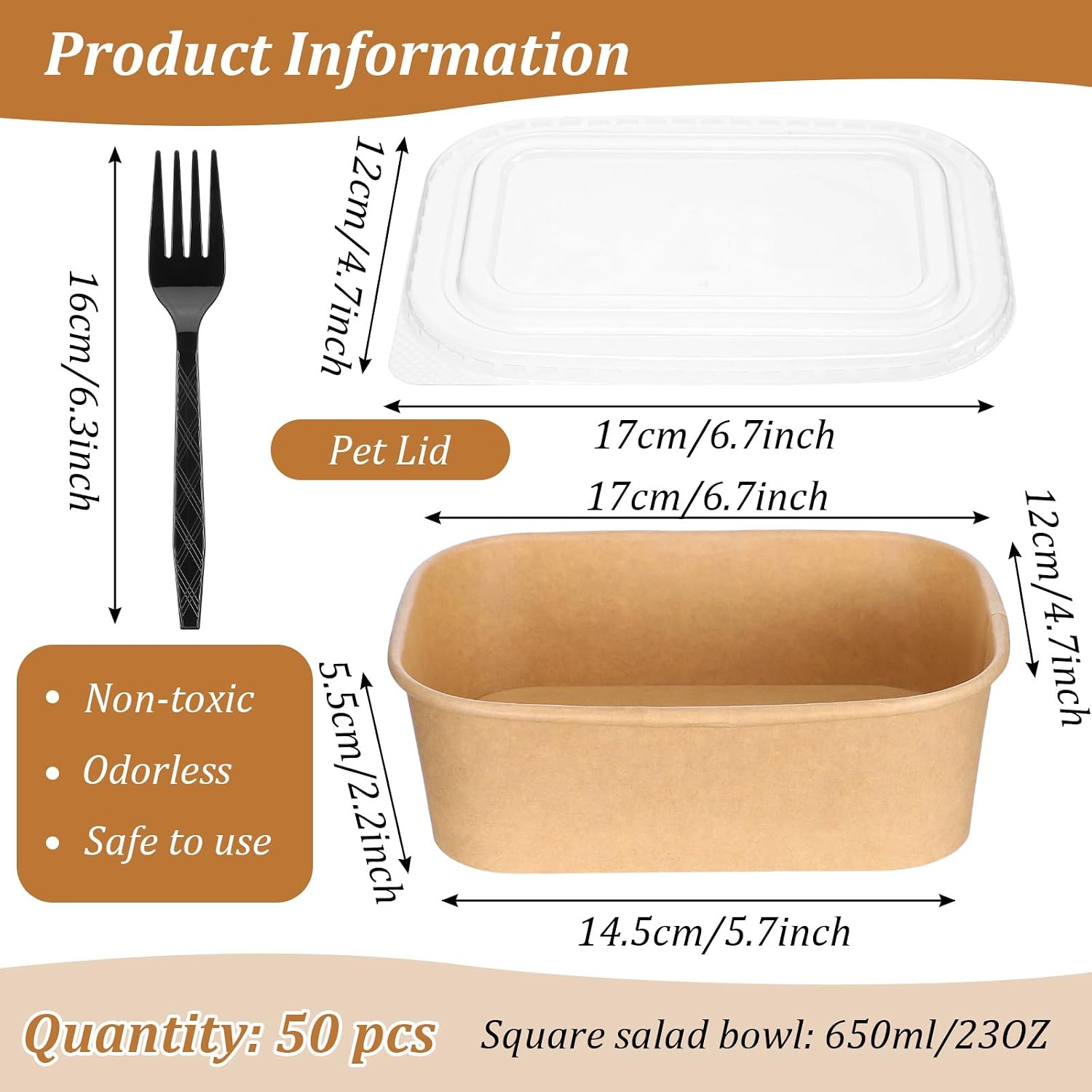 50 Pack 23oz Disposable Paper Bowls with Lids and Forks Salad Bowls | To go Food Containers with Lids,Disposable Meal Prep Containers,Take Out Container,Microwave & Freezer Safe,for Hot Cold Food