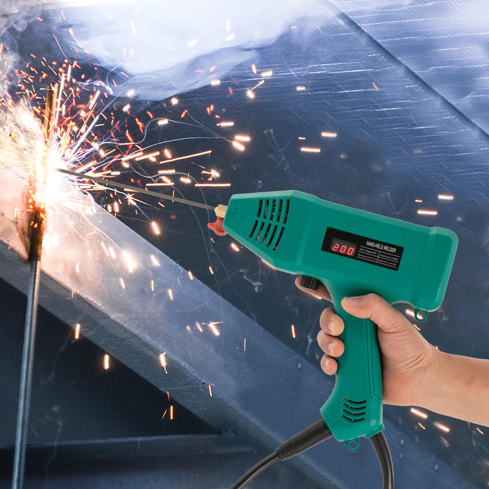 Przenośna spawarka ręczna 220 V/3000 W, spawarka łukowa, cyfrowy pistolet spawalniczy z wyświetlaczem LED