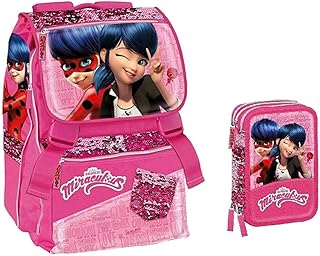 ZAINO SCUOLA MIRACULOUS LADYBUG estensibile + ASTUCCIO 3 PIANI COMPLETO + CIONDOLO COLLANA