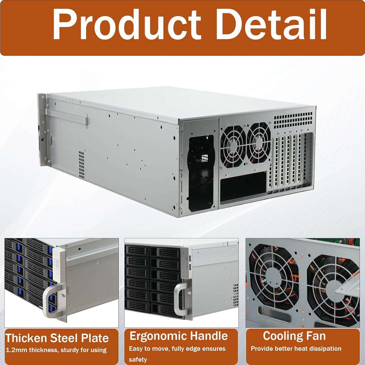 Server Case 4U, 4U Server Chassis with 24 Hard-Drive, 4U Rack Mount PC Case, Middle 3X 120mm Fan Rear 2X 80mm Fans, 7 x PCI Slot 4U Rack Case, Server Rack Case